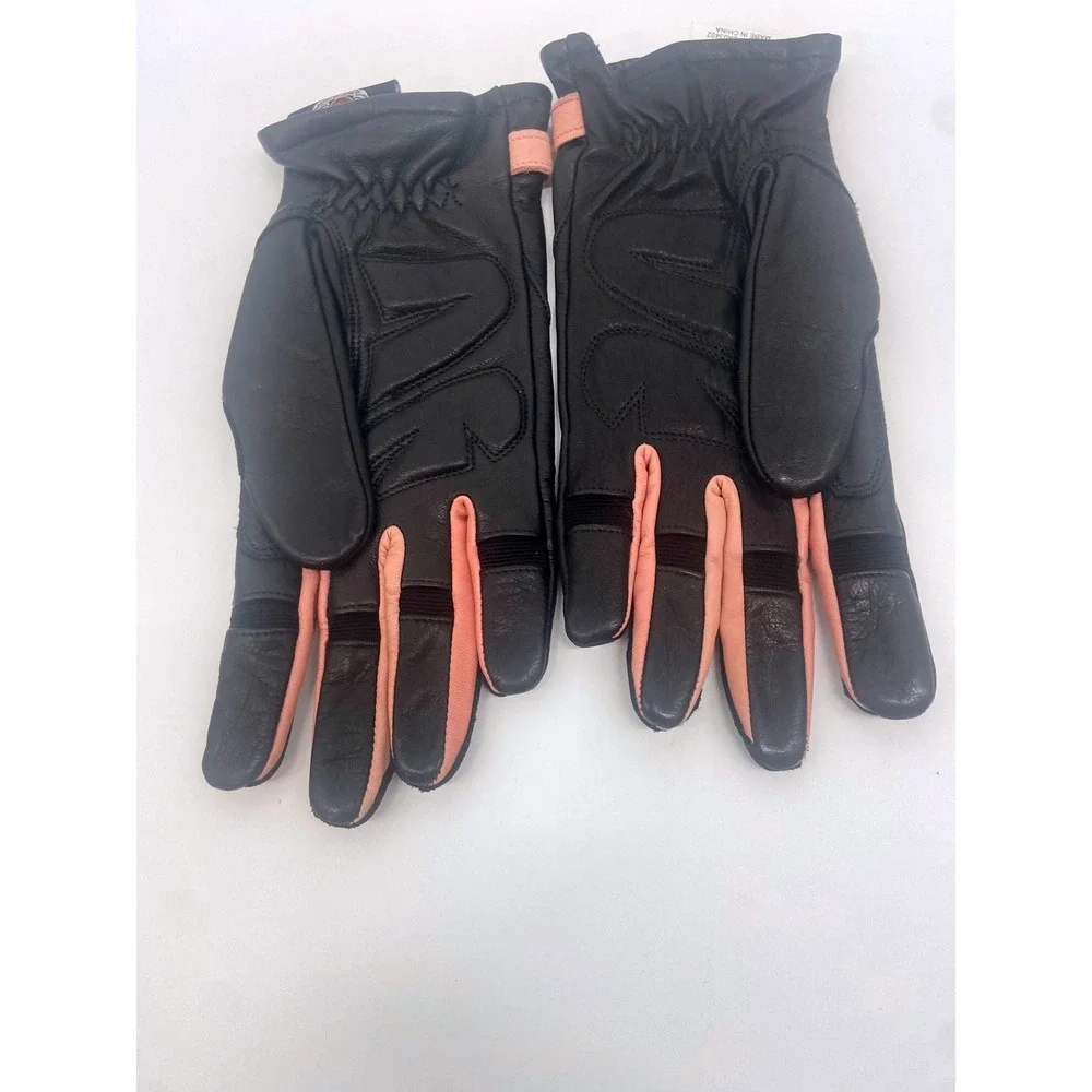 Harley Davidson Womens Black/ Pink Leather Riding Gloves Gel Palm 97217 Size Lrg